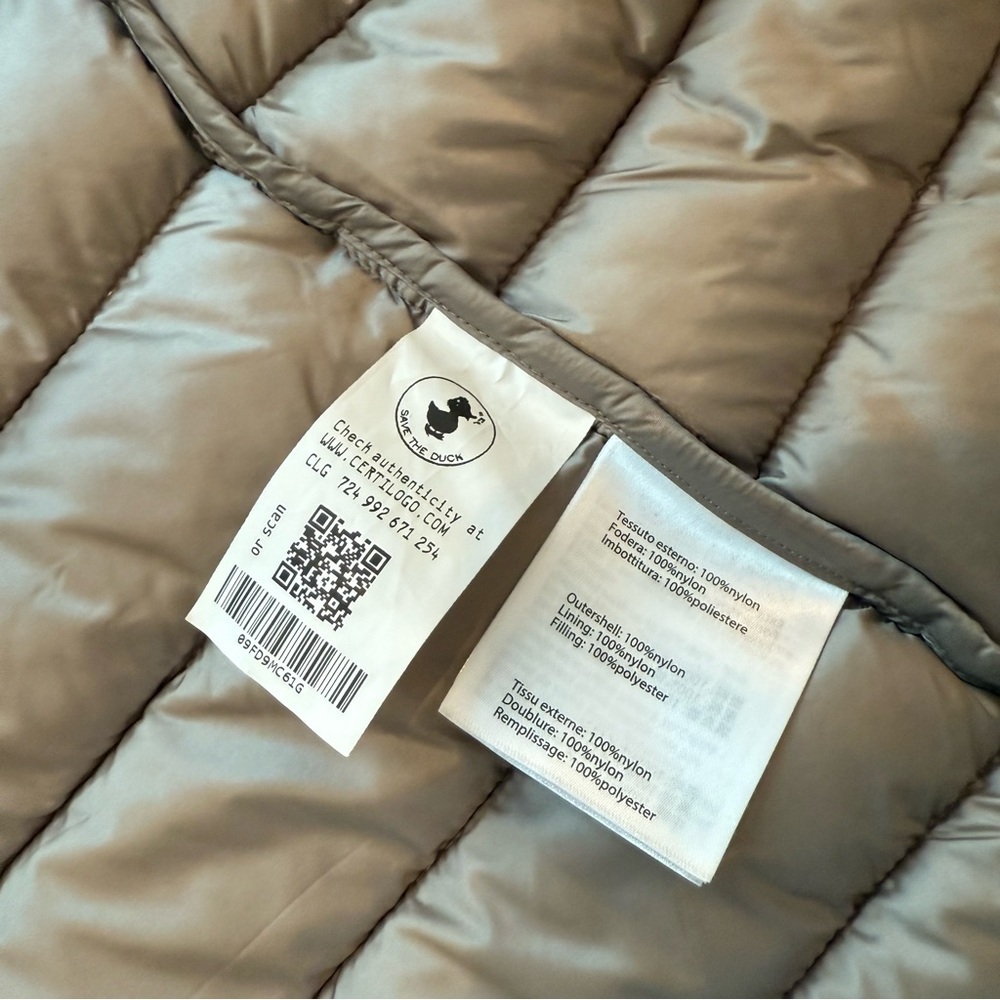 SAVE THE DUCK Alexis Shore Beige Hooded Puffer Jacket Sz 2/M 100% animal free - Picture 9 of 12